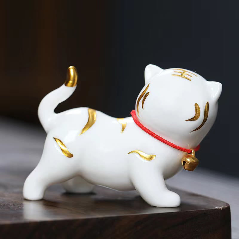 Buddha Stones Mini Carino Tigre Tea Pet Ceramica Casa Scrivania Figurina Decorazione - Tigre bianca circa 6,8*5,1*3 cm - image 2