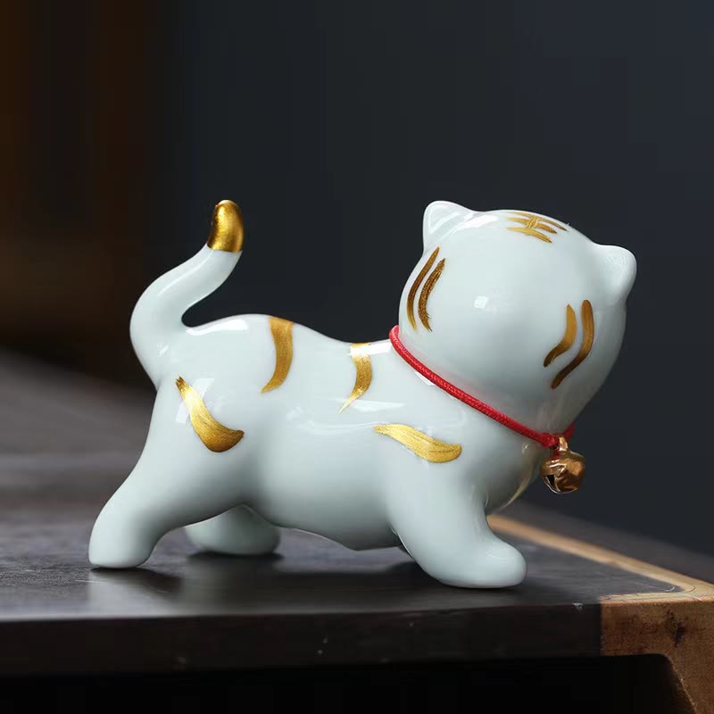 Buddha Stones Mini Carino Tigre Tea Pet Ceramica Casa Scrivania Figurina Decorazione - Tigre verde chiaro circa 6,8*5,1*3 cm - image 3