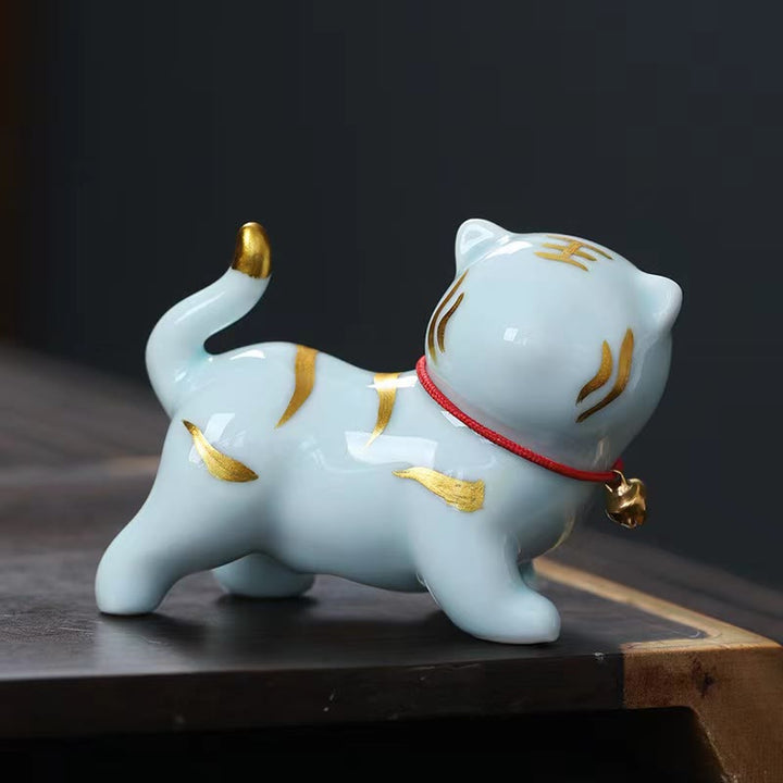 Buddha Stones Mini Carino Tigre Tea Pet Ceramica Casa Scrivania Figurina Decorazione - Tigre blu circa 6,8*5,1*3 cm - image 4