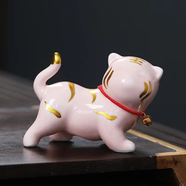 Buddha Stones Mini Carino Tigre Tea Pet Ceramica Casa Scrivania Figurina Decorazione - Tigre rosa circa 6,8*5,1*3 cm - image 6