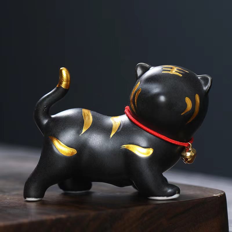 Buddha Stones Mini Carino Tigre Tea Pet Ceramica Casa Scrivania Figurina Decorazione - Tigre nera circa 6,8*5,1*3 cm - image 5