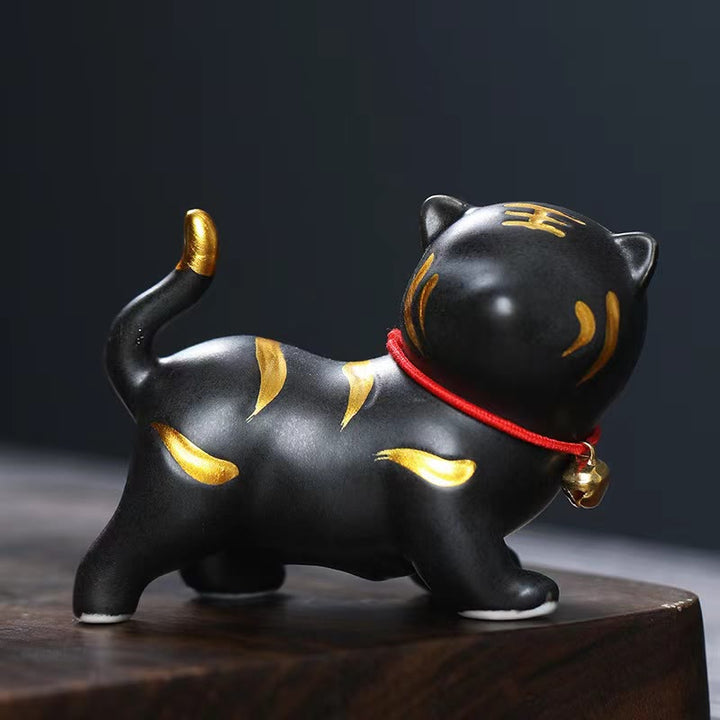Buddha Stones Mini Carino Tigre Tea Pet Ceramica Casa Scrivania Figurina Decorazione - Tigre nera circa 6,8*5,1*3 cm - image 5