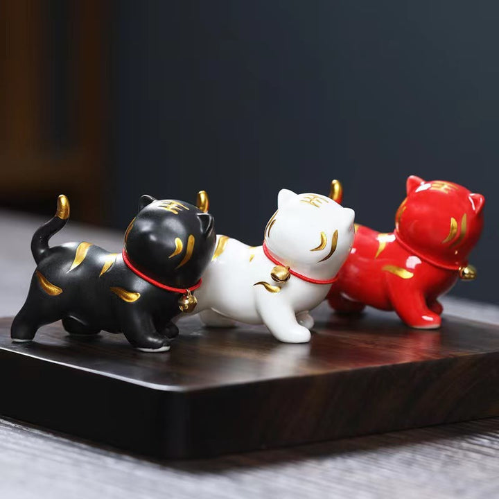Buddha Stones Mini Carino Tigre Tea Pet Ceramica Casa Scrivania Figurina Decorazione