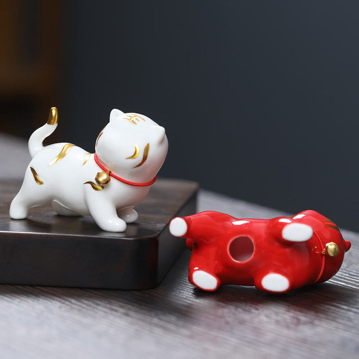 Buddha Stones Mini Carino Tigre Tea Pet Ceramica Casa Scrivania Figurina Decorazione