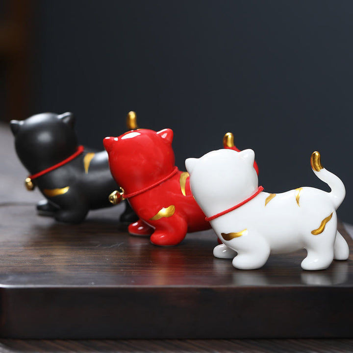 Buddha Stones Mini Carino Tigre Tea Pet Ceramica Casa Scrivania Figurina Decorazione