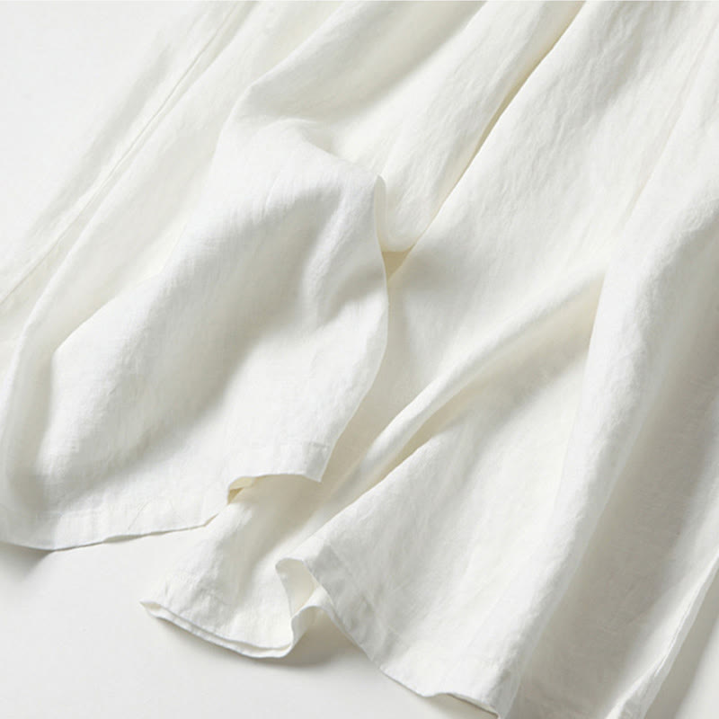 Pantaloni a gamba larga in cotone e lino tinta unita con vita alta e tasche Buddha Stones - image 26