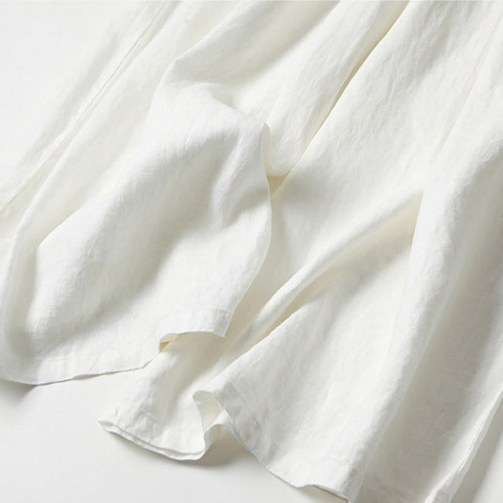 Pantaloni a gamba larga in cotone e lino tinta unita con vita alta e tasche Buddha Stones - image 26