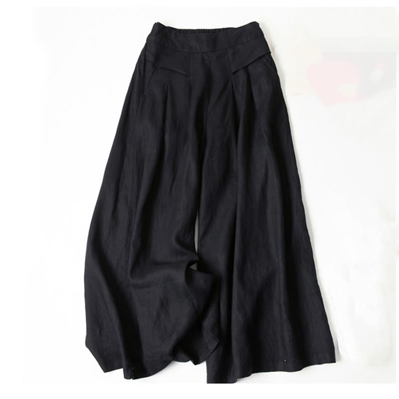Pantaloni a gamba larga in cotone e lino tinta unita con vita alta e tasche Buddha Stones - Nero - US16, UK/AU20, EU48 (3XL) - image 21