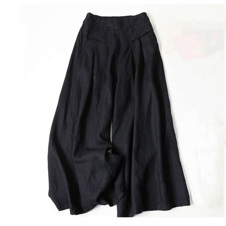 Pantaloni a gamba larga in cotone e lino tinta unita con vita alta e tasche Buddha Stones - Nero - US16, UK/AU20, EU48 (3XL) - image 21