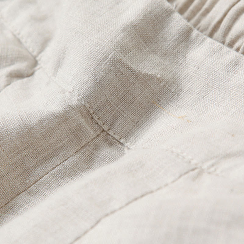 Pantaloni a gamba larga in cotone e lino tinta unita con vita alta e tasche Buddha Stones - image 14