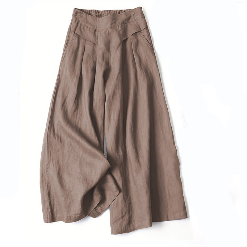 Pantaloni a gamba larga in cotone e lino tinta unita con vita alta e tasche Buddha Stones - Siena - US16, UK/AU20, EU48 (3XL) - image 8
