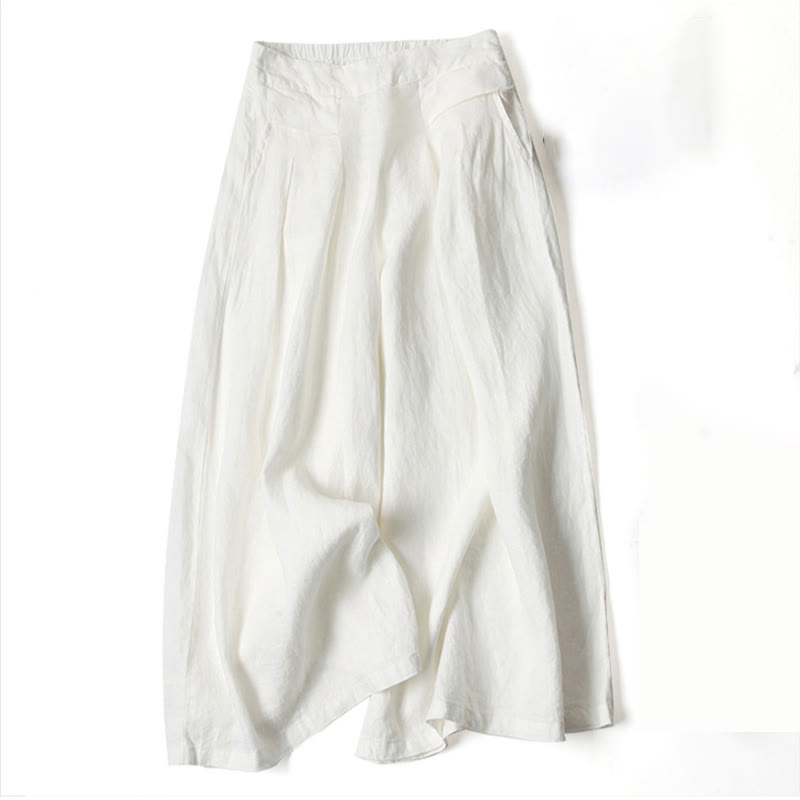 Pantaloni a gamba larga in cotone e lino tinta unita con vita alta e tasche Buddha Stones - Bianco - US16, UK/AU20, EU48 (3XL) - image 24