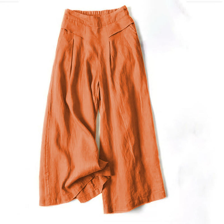 Pantaloni a gamba larga in cotone e lino tinta unita con vita alta e tasche Buddha Stones - Arancia - US16, UK/AU20, EU48 (3XL) - image 20