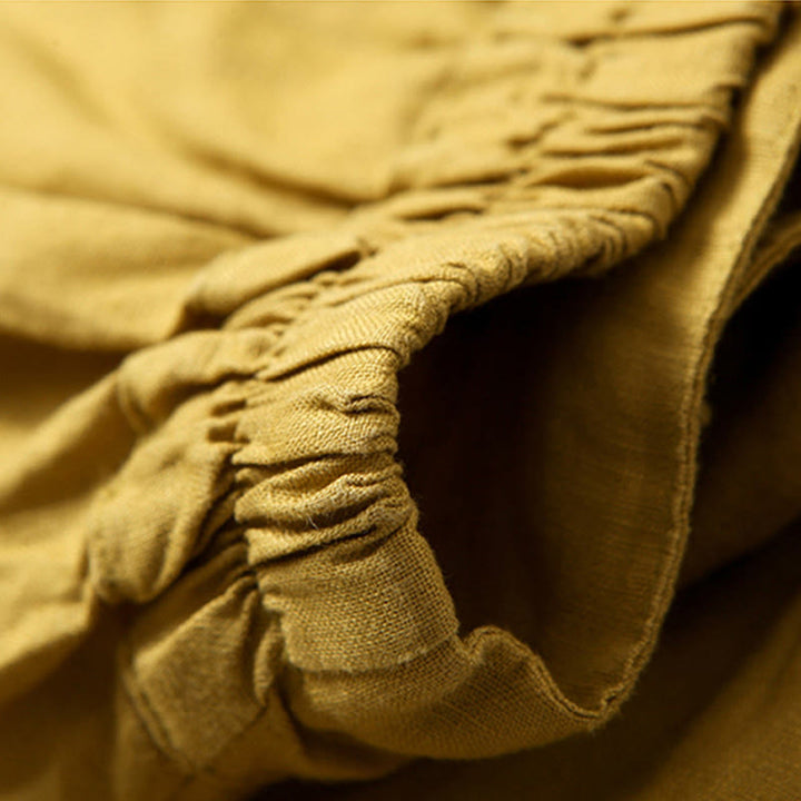 Pantaloni a gamba larga in cotone e lino tinta unita con vita alta e tasche Buddha Stones - image 2