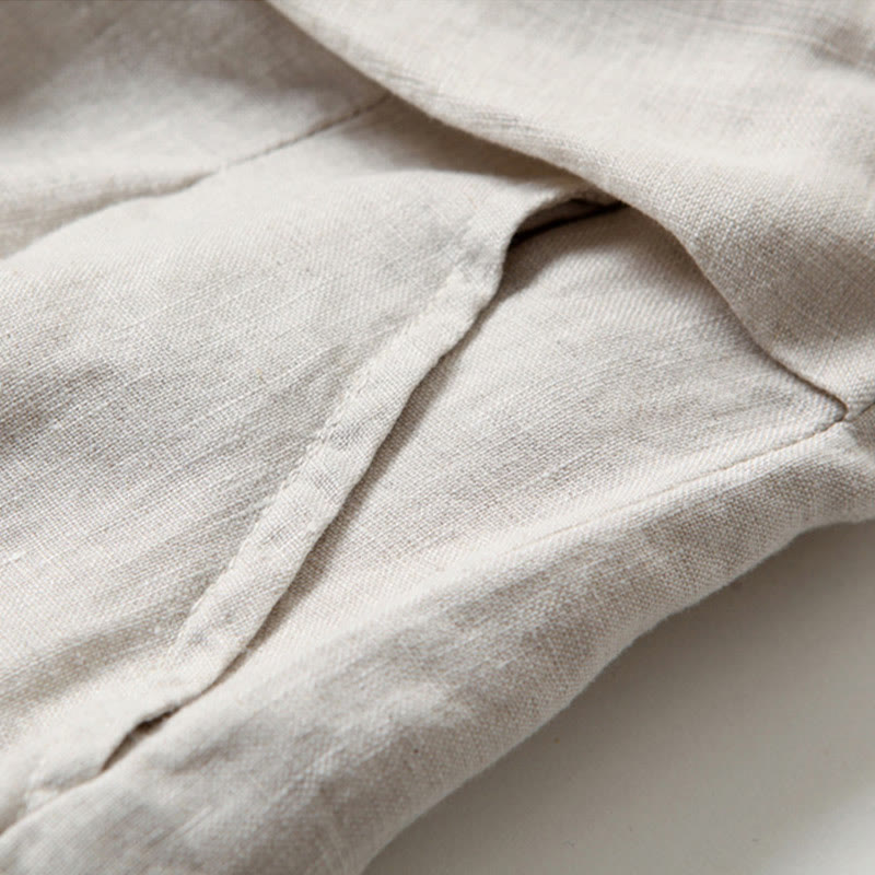 Pantaloni a gamba larga in cotone e lino tinta unita con vita alta e tasche Buddha Stones - image 16