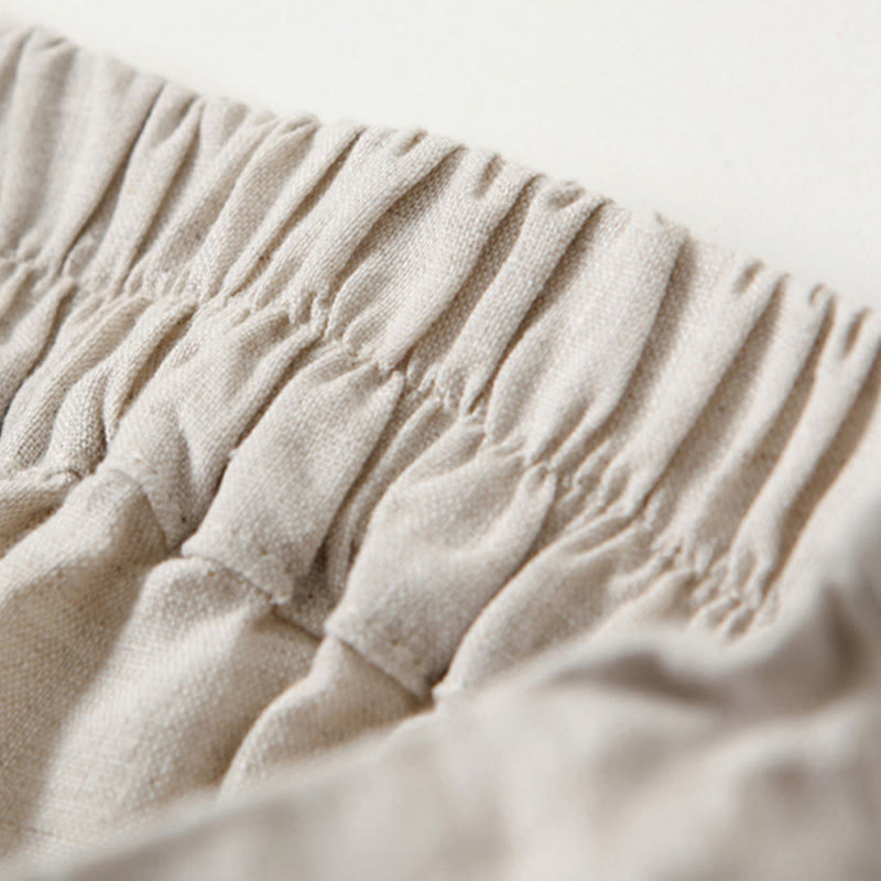 Pantaloni a gamba larga in cotone e lino tinta unita con vita alta e tasche Buddha Stones - image 12