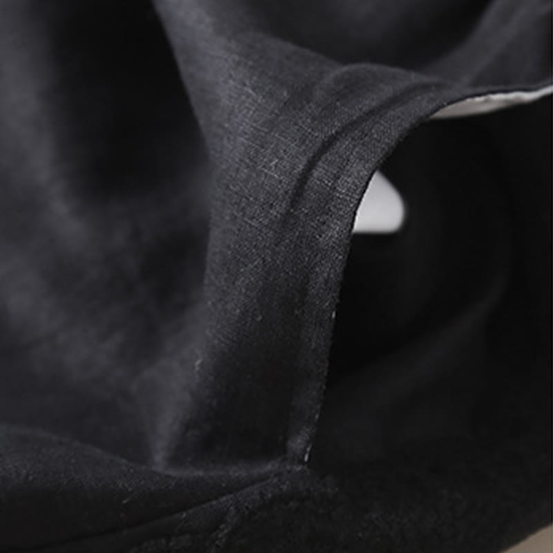 Pantaloni da donna in lino con tasche e ricamo floreale tinta unita Buddha Stones