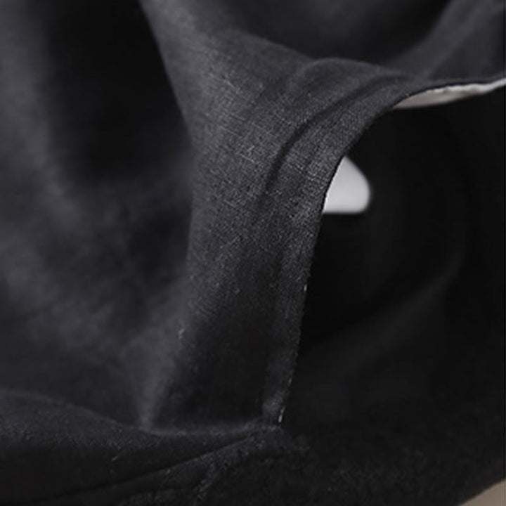 Pantaloni da donna in lino con tasche e ricamo floreale tinta unita Buddha Stones
