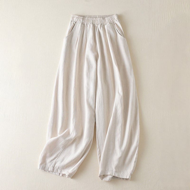 Pantaloni da donna in cotone e lino tinta unita Buddha Stones con tasche - Beige - US8-10, UK/AU12-14, EU40-42 (2XL) - image 8