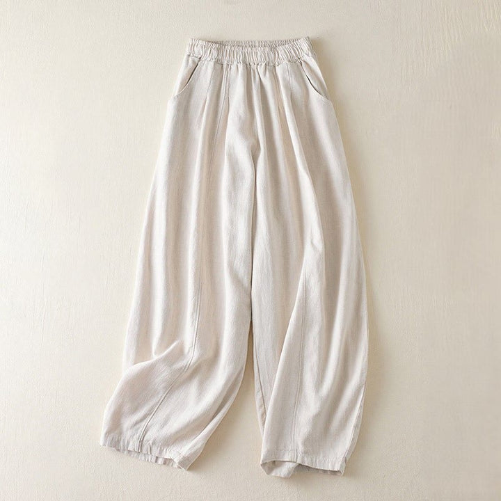 Pantaloni da donna in cotone e lino tinta unita Buddha Stones con tasche - Beige - US8-10, UK/AU12-14, EU40-42 (2XL) - image 8