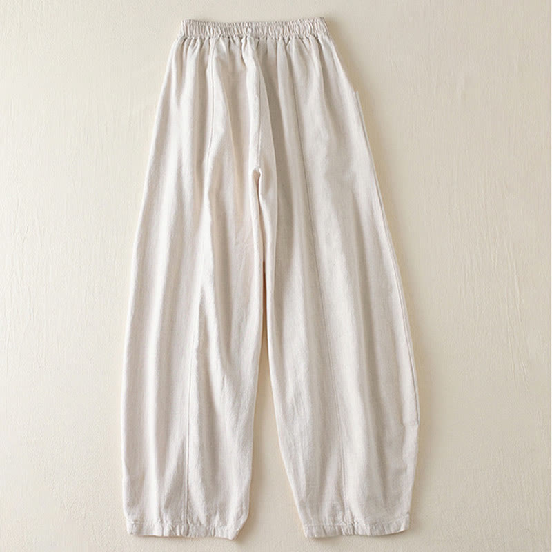 Pantaloni da donna in cotone e lino tinta unita Buddha Stones con tasche - image 9