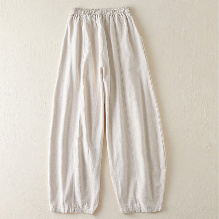Pantaloni da donna in cotone e lino tinta unita Buddha Stones con tasche - image 9
