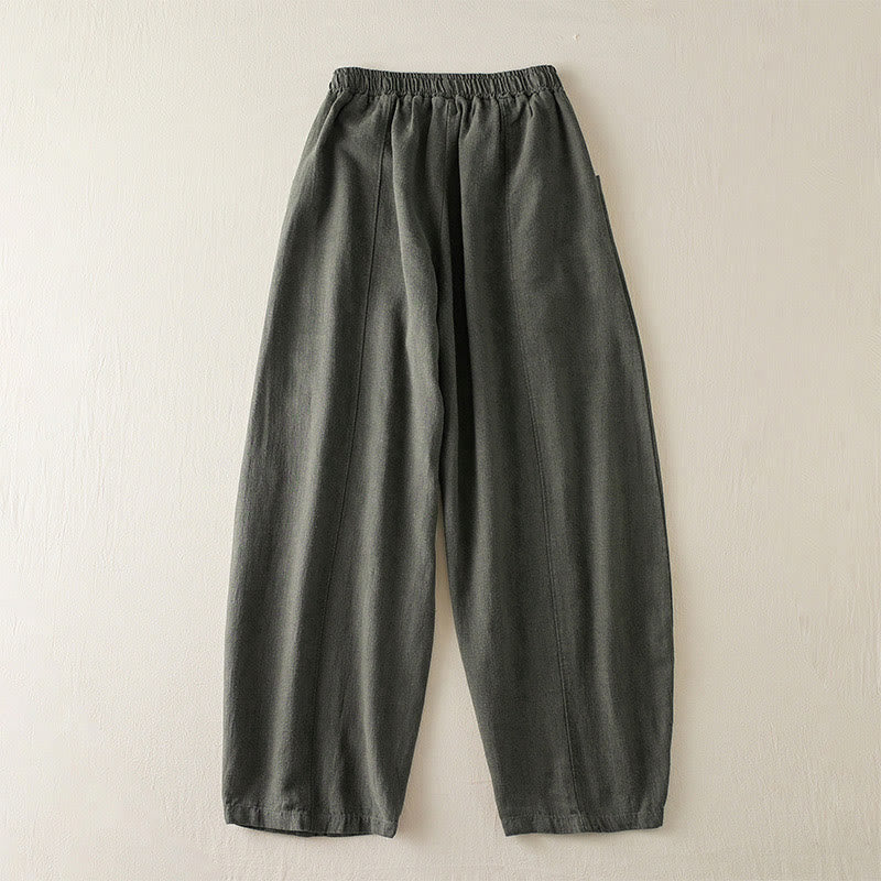 Pantaloni da donna in cotone e lino tinta unita Buddha Stones con tasche - image 2