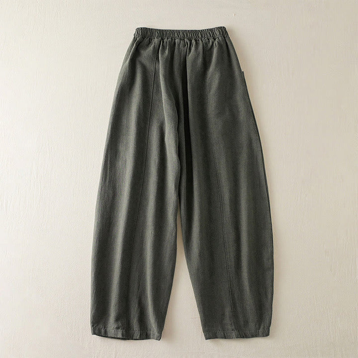 Pantaloni da donna in cotone e lino tinta unita Buddha Stones con tasche - image 2
