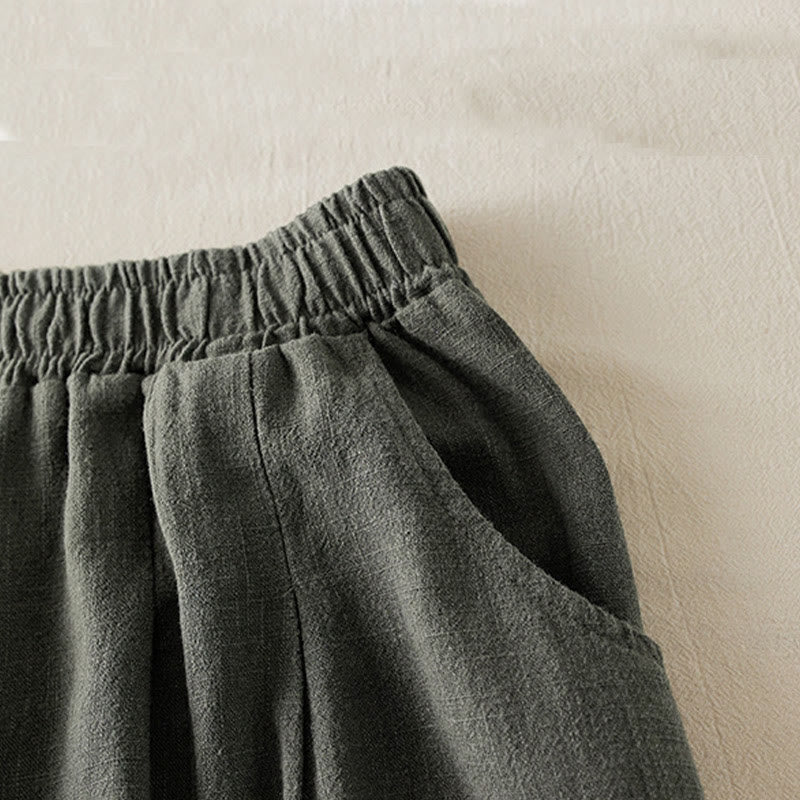 Pantaloni da donna in cotone e lino tinta unita Buddha Stones con tasche - image 5