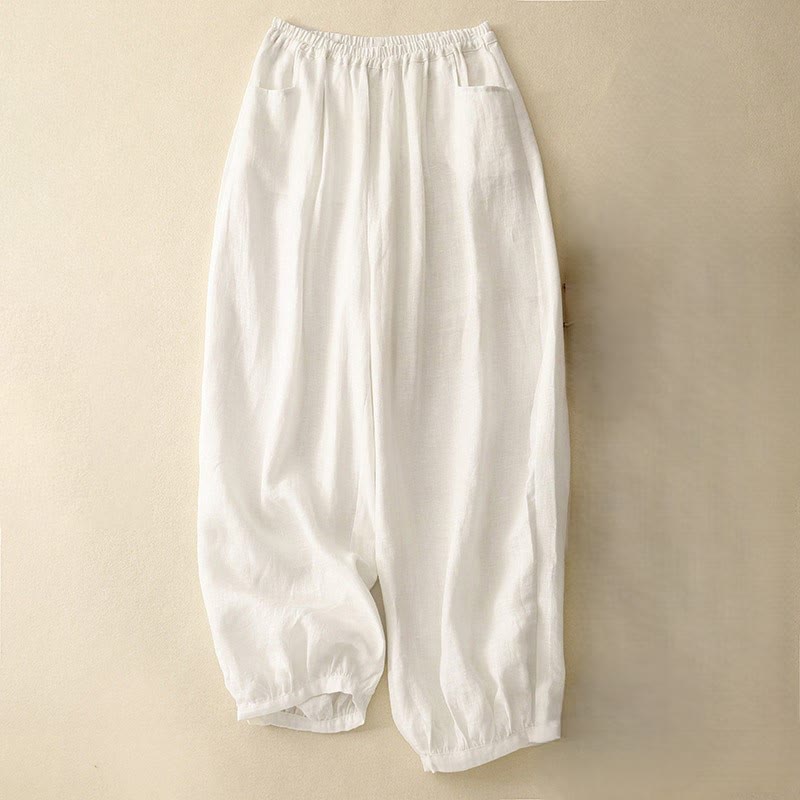 Pantaloni da donna in lino tinta unita casual Buddha Stones con tasche - Beige - US8-10, UK/AU12-14, EU40-42 (2XL) - image 13