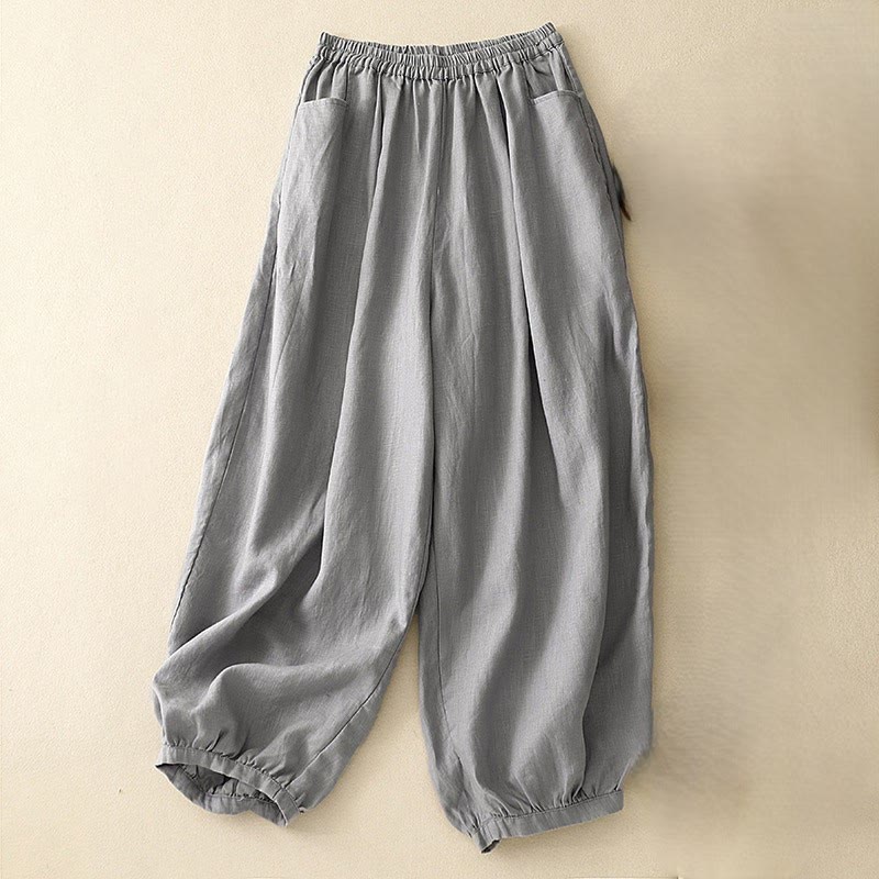 Pantaloni da donna in lino tinta unita casual Buddha Stones con tasche - Grigio ardesia - US8-10, UK/AU12-14, EU40-42 (2XL) - image 18