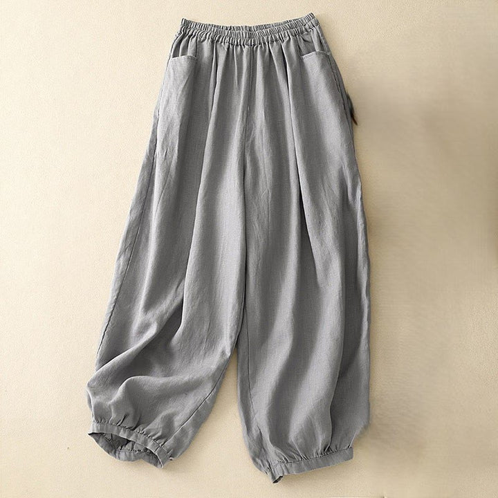 Pantaloni da donna in lino tinta unita casual Buddha Stones con tasche - Grigio ardesia - US8-10, UK/AU12-14, EU40-42 (2XL) - image 18