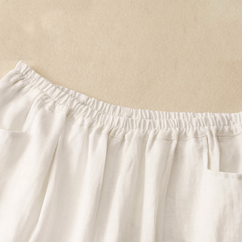 Pantaloni da donna in lino tinta unita casual Buddha Stones con tasche - image 14