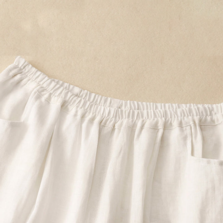 Pantaloni da donna in lino tinta unita casual Buddha Stones con tasche - image 14