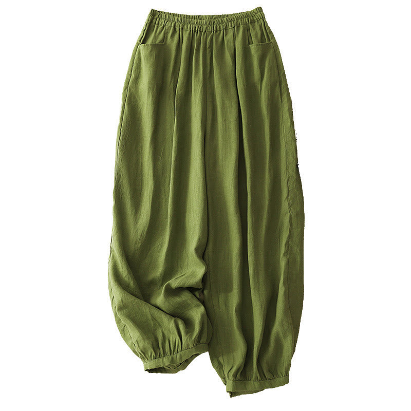 Pantaloni da donna in lino tinta unita casual Buddha Stones con tasche - image 28