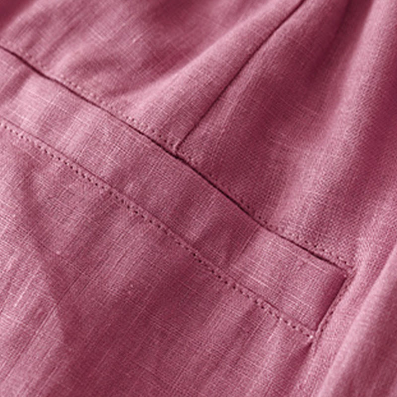 Pantaloni da donna in lino tinta unita casual Buddha Stones con tasche - image 8