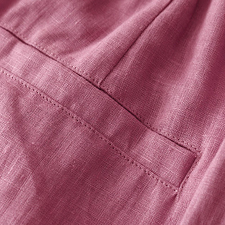 Pantaloni da donna in lino tinta unita casual Buddha Stones con tasche - image 8