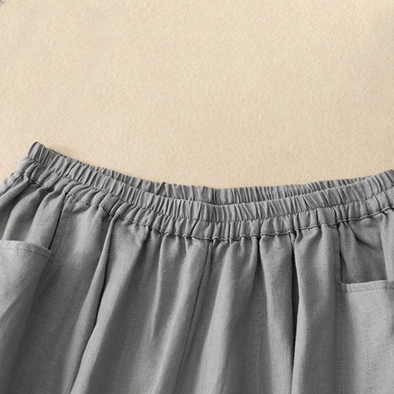 Pantaloni da donna in lino tinta unita casual Buddha Stones con tasche - image 19
