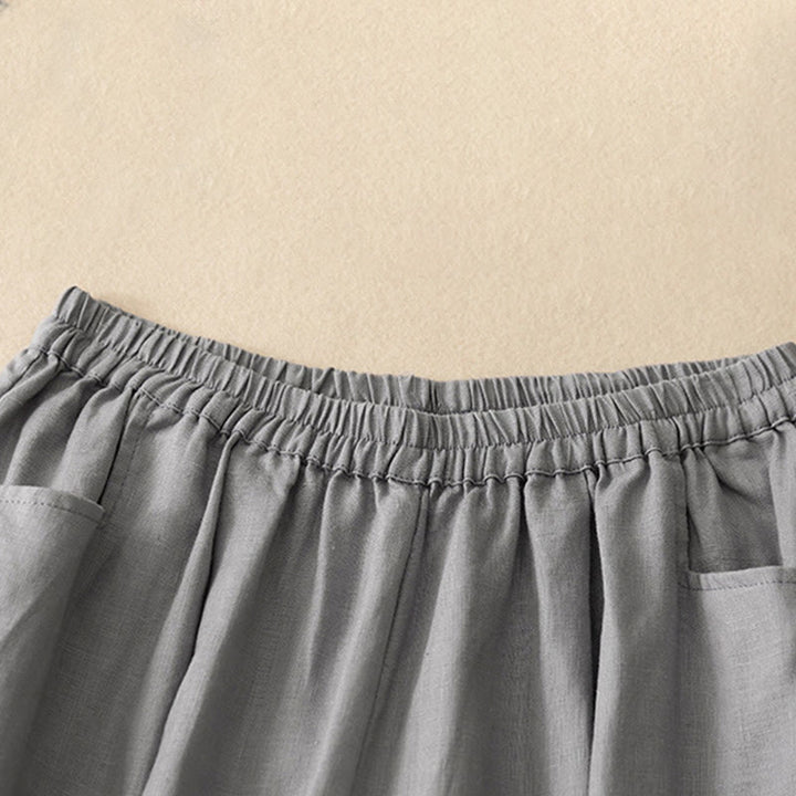 Pantaloni da donna in lino tinta unita casual Buddha Stones con tasche - image 19