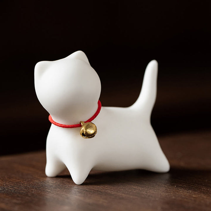 Buddha Stones Mini Carino in Piedi Sdraiato Gatto Tè Animale Domestico Ceramica Casa Scrivania Figurina Decorazione - Gatto in piedi 5*2,5*4,5 cm - Bianco - image 5