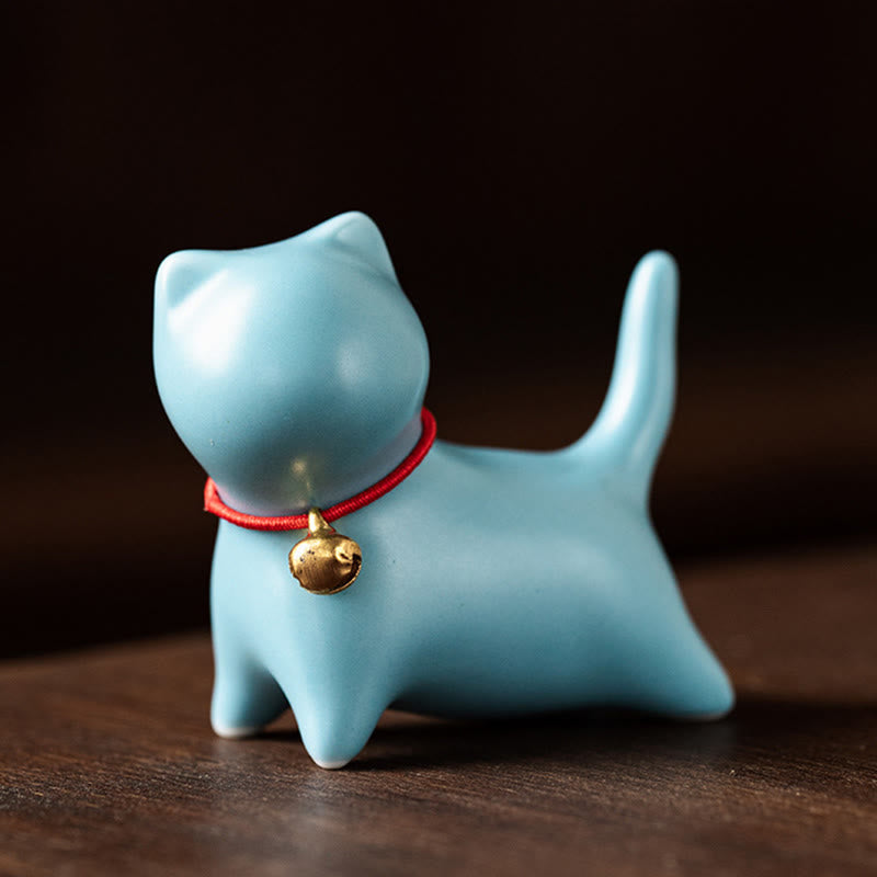 Buddha Stones Mini Carino in Piedi Sdraiato Gatto Tè Animale Domestico Ceramica Casa Scrivania Figurina Decorazione - Gatto in piedi 5*2,5*4,5 cm - Blu - image 13