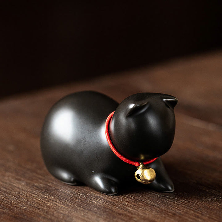 Buddha Stones Mini Carino in Piedi Sdraiato Gatto Tè Animale Domestico Ceramica Casa Scrivania Figurina Decorazione - Gatto sdraiato 5*3*3cm - Nero - image 25
