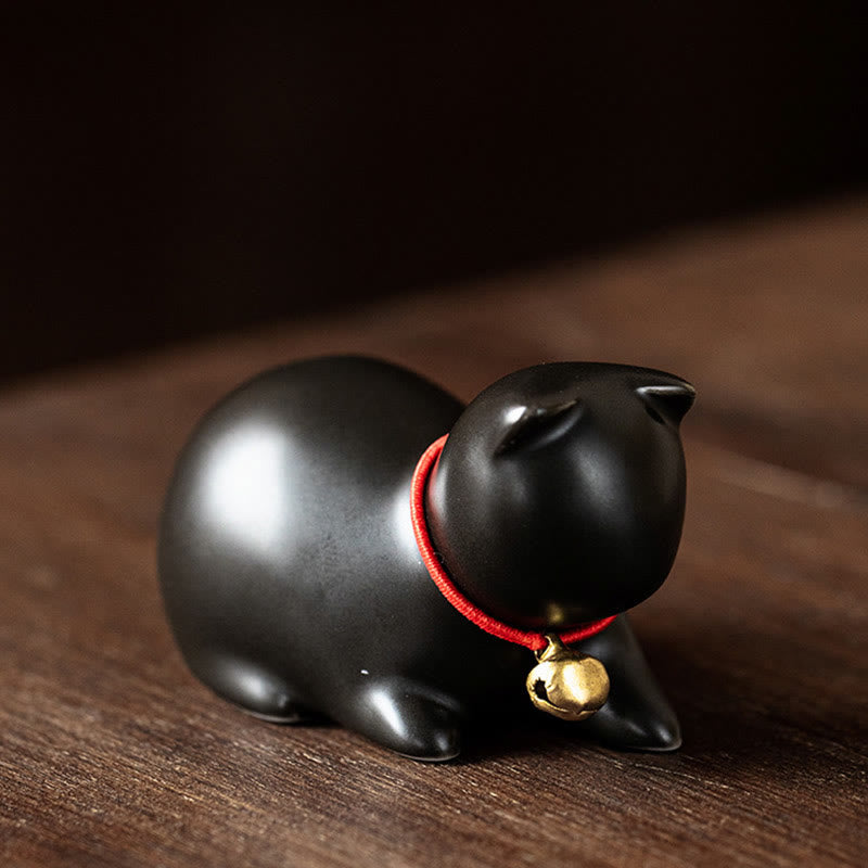 Buddha Stones Mini Carino in Piedi Sdraiato Gatto Tè Animale Domestico Ceramica Casa Scrivania Figurina Decorazione - Gatto sdraiato 5*3*3cm - Nero - image 24