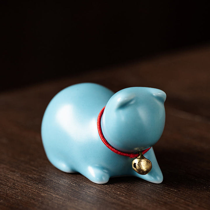 Buddha Stones Mini Carino in Piedi Sdraiato Gatto Tè Animale Domestico Ceramica Casa Scrivania Figurina Decorazione - Gatto sdraiato 5*3*3cm - Blu - image 22