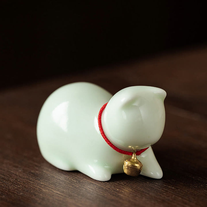 Buddha Stones Mini Carino in Piedi Sdraiato Gatto Tè Animale Domestico Ceramica Casa Scrivania Figurina Decorazione - Gatto sdraiato 5*3*3cm - Verde - image 18