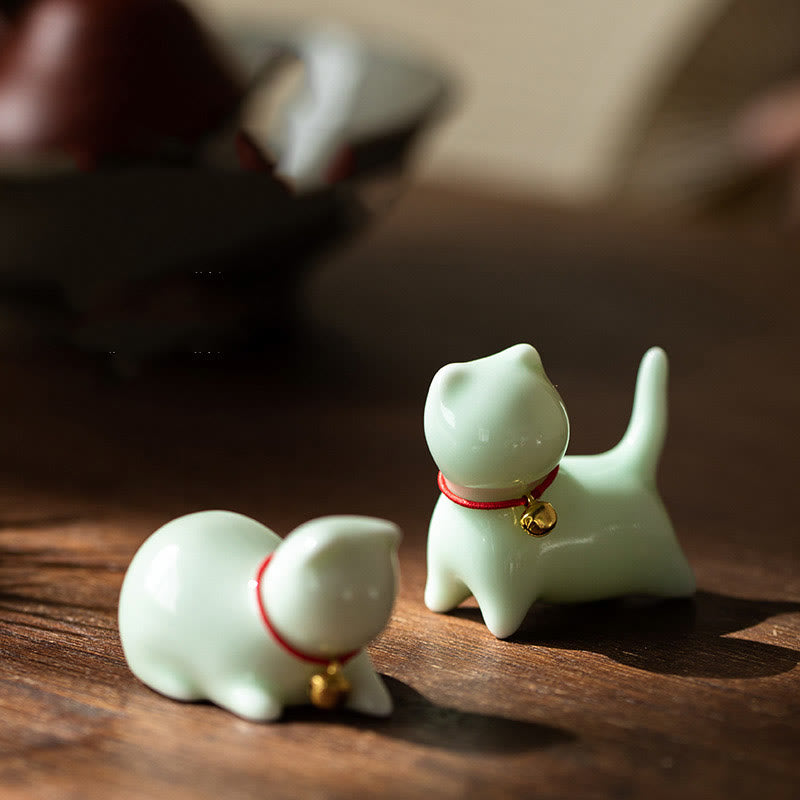 Buddha Stones Mini Carino in Piedi Sdraiato Gatto Tè Animale Domestico Ceramica Casa Scrivania Figurina Decorazione - image 1