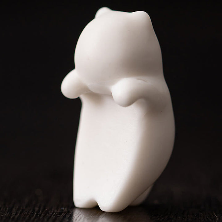 Buddha Stones Mini Hanging White Cat Tea Pet Ceramica Casa Scrivania Figurina Decorazione - image 5