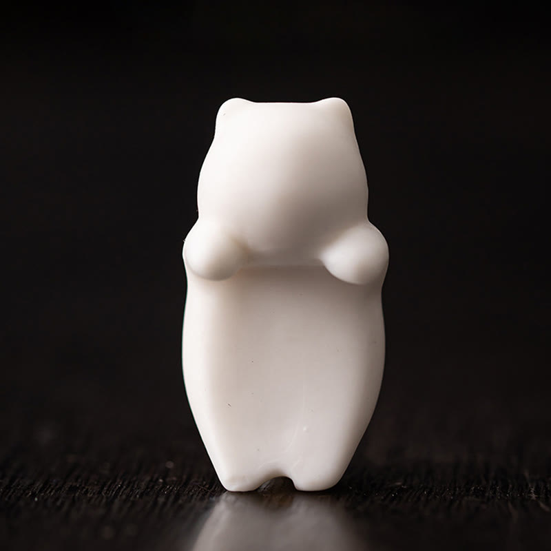 Buddha Stones Mini Hanging White Cat Tea Pet Ceramica Casa Scrivania Figurina Decorazione - image 4
