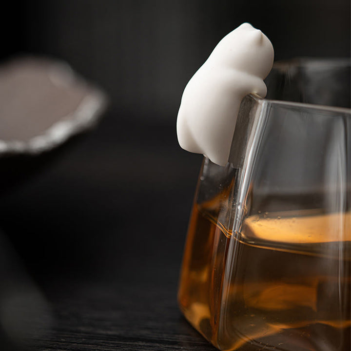 Buddha Stones Mini Hanging White Cat Tea Pet Ceramica Casa Scrivania Figurina Decorazione - image 6