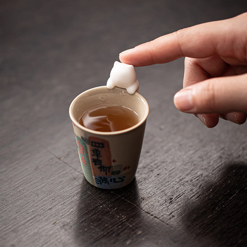 Buddha Stones Mini Hanging White Cat Tea Pet Ceramica Casa Scrivania Figurina Decorazione - image 10